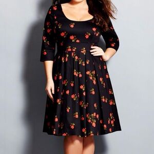 Valentine’s Black and Red Floral Romantic Fit and Flare Dress, Whimsigoth,Sz L